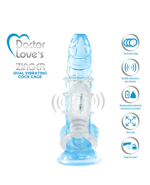 Doctor Love's Zinger Dual Vibrating Cock Cage - Casual Toys