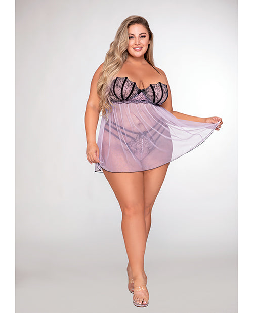 Stretch Mesh & Embroidery Babydoll W/g-string Lavender - Casual Toys
