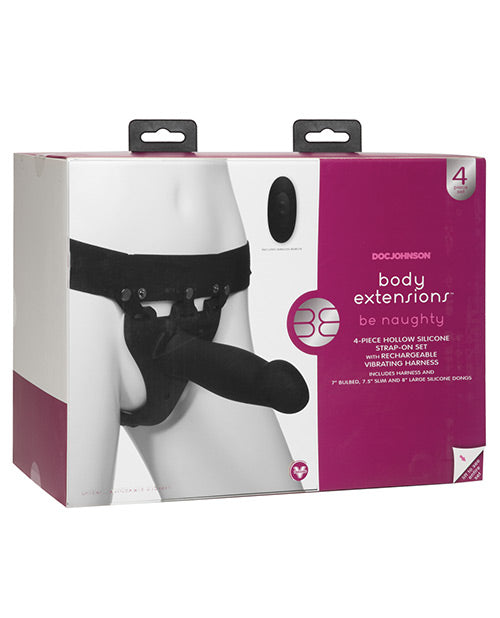 Body Extensions Be Naughty Vibrating 4 Piece Strap On Set - Black - Casual Toys