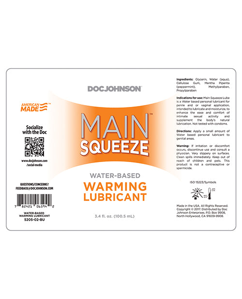Main Squeeze Warming Water-based Lubricant - 3.4 Oz - Casual Toys