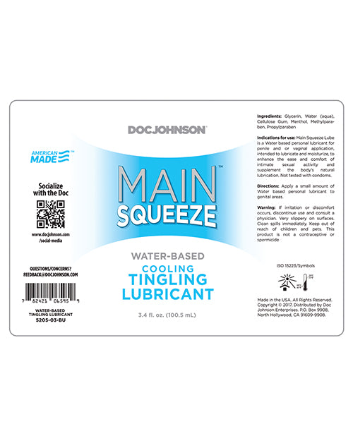 Main Squeeze Cooling-tingling Water-based Lubricant - 3.4 Oz - Casual Toys