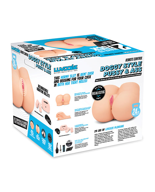 Luvdolz Remote Control Rechargeable Doggy Style Pussy & Ass W-douche - Ivory - Casual Toys