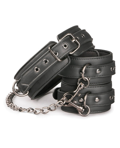 Easy Toys Faux Leather Collar W-handcuffs - Black - Casual Toys