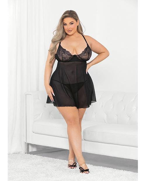 Raised Embroidery Lace Babydoll Black