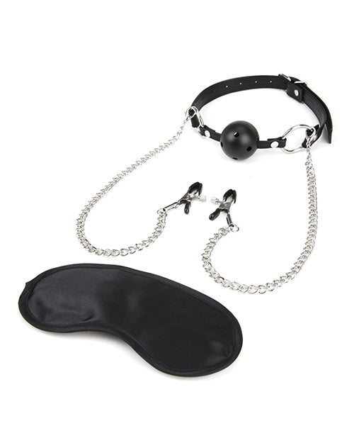 Lux Fetish Breathable Ball Gag W-adjustable Pressure Nipple Clamps - Casual Toys