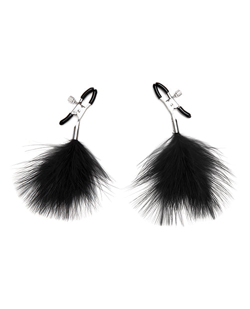 Lux Fetish Feather Nipple Clips - Black - Casual Toys