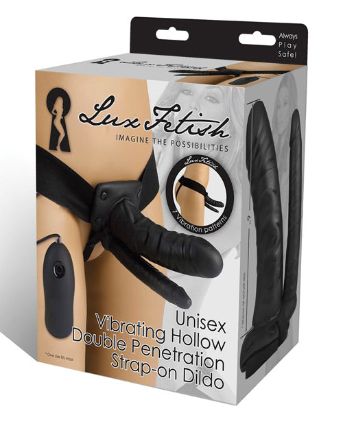 Lux Fetish Unisex Vibrating Hollow Double Penetration Strap On Dildo - Casual Toys