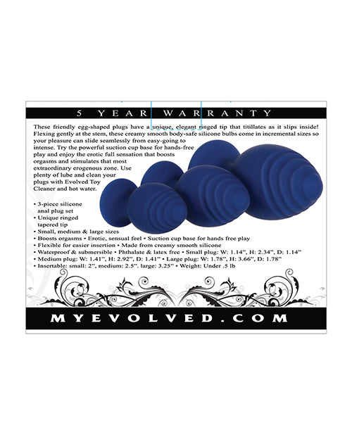 Evolved Get Your Groove On 3 Pc Silicone Anal Plug Set - Blue - Casual Toys