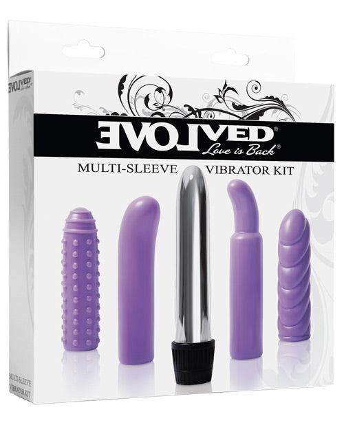Evolved Multi Sleeve Vibrator Kit W-4 Textured Sleeves & Vibe - Purple - Casual Toys