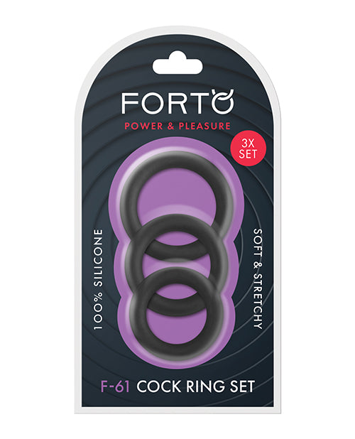 Forto F-61 Liquid 3 Piece Cock Ring Set - Black - Casual Toys