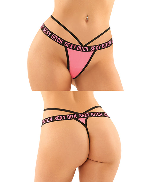 Vibes Buddy Sexy Bitch Lace Panty & Micro Thong Black/pnk - Casual Toys