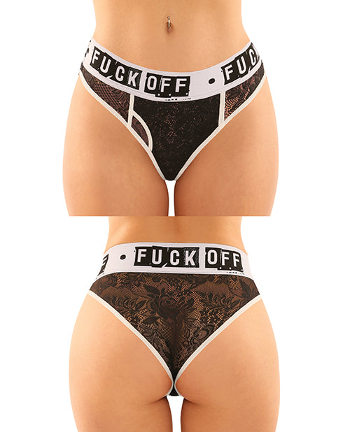 Vibes Buddy Fuck Off Lace Boy Brief & Lace Thong Black - Casual Toys