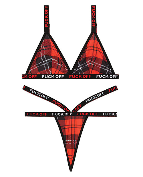 Vibes Fuck Off Bralette and Thong Plaid - Casual Toys