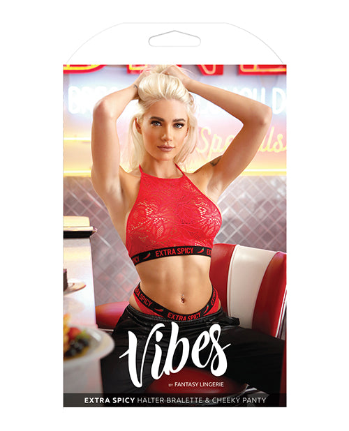 Vibes Extra Spicy Halter Bralette & Cheeky Panty Chili Red L-xl - Casual Toys