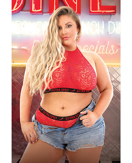 Vibes Extra Spicy Halter Bralette & Cheeky Panty Chili Red Qn - Casual Toys