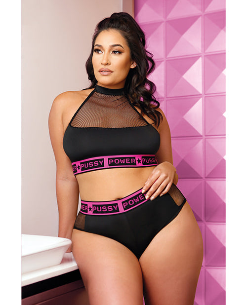 Vibes Pussy Power Micro-net Halter Top & Booty Short Black Qn - Casual Toys