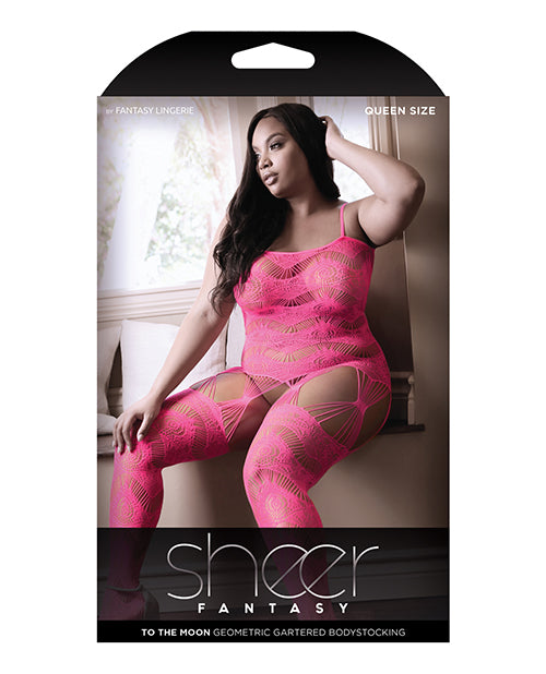 Sheer Fantasy To The Moon Multi Garter Bodystocking Neon Pink - Casual Toys