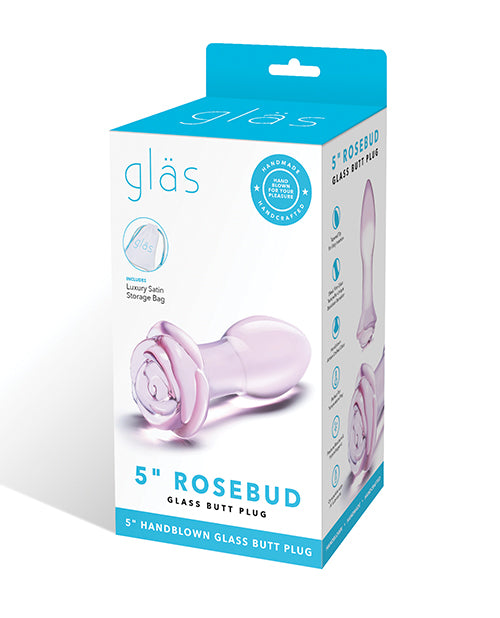 Glas 5" Rosebud Glass Butt Plug - Pink - Casual Toys