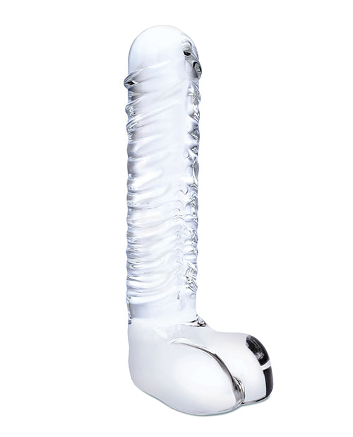 Glas 8" Realistic Ribbed Glass G-spot Dildo W-balls - Clear - Casual Toys