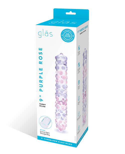 Glas 9" Purple Rose Nubby Glass Dildo - Purple-pink - Casual Toys