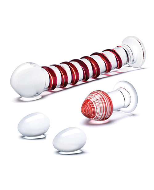 Glas 4 Pc Mr. Swirly Set W-glass Kegal Balls & 3.25" Butt Plug - Red - Casual Toys