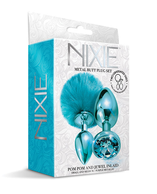 Nixie Metal Butt Plug Set W/jewel Inlaid & Pom Pom - Casual Toys