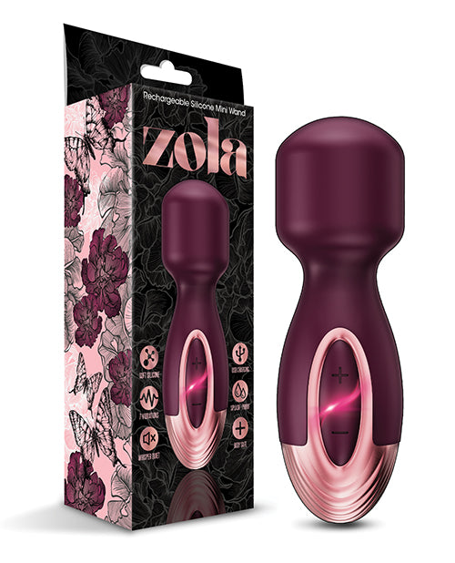 Zola Rechargeable Silicone Mini Wand - Burgundy-rose Gold - Casual Toys