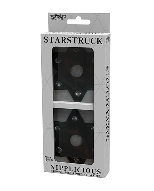 Nipplicious Starstruck  Leather Pasties W-studs & Nipple Hole - Black