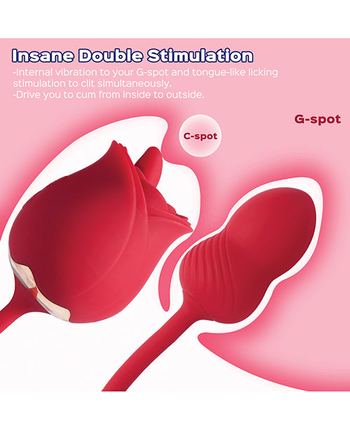 Fuscia Rose Clit Licking Stimulator & Vibrating Egg - Red