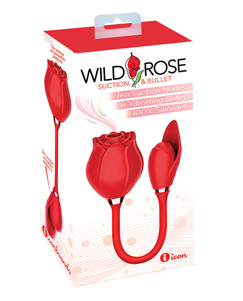 Wild Rose Rechargeable Silicone Suction & Bullet Vibrator - Red