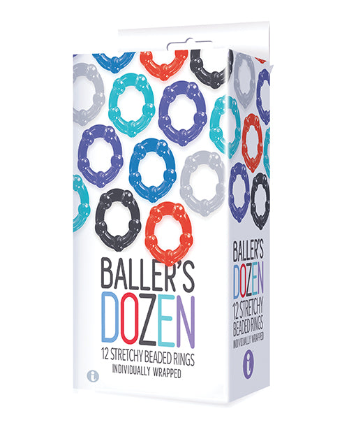 The 9's Baller's Dozen Beaded 12pc Cockring Set - Asst. Colors - Casual Toys
