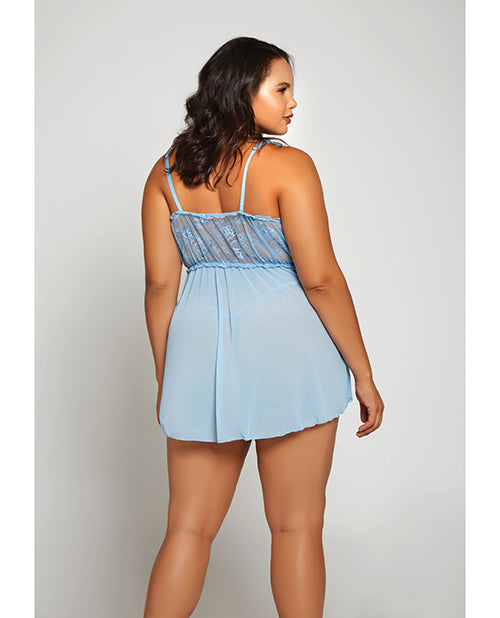 Lace & Fine Mesh Babydoll & Mesh G-string Light Blue - Casual Toys