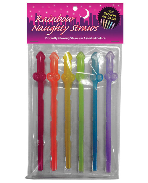 Naughty Glow In The Dark Rainbow Straws - Pack Of 6 - Casual Toys