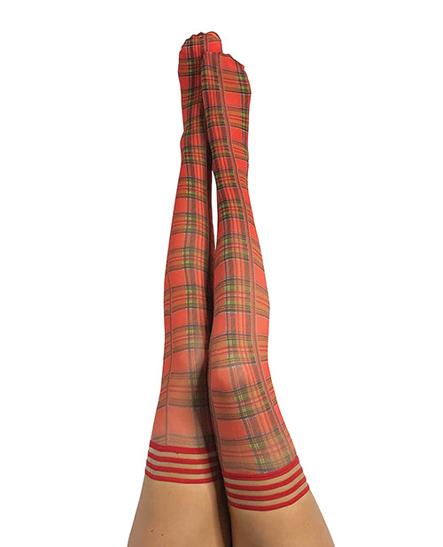 Kix'ies Grace Plaid Thigh Highs Red - Casual Toys