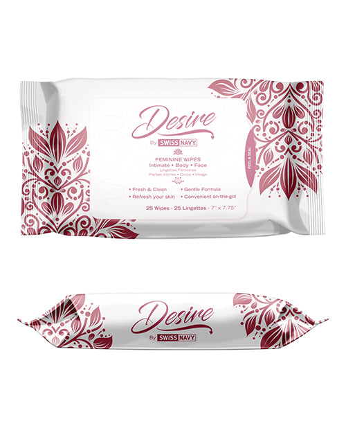 Swiss Navy Desire Unscented Feminine Wipes Pack Of 25 - Casual Toys