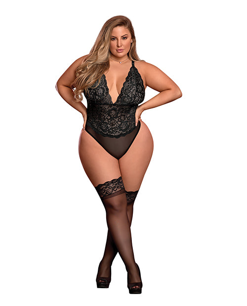 Risque Business Lace & Mesh Teddy W-snap Crotch Black Qn - Casual Toys
