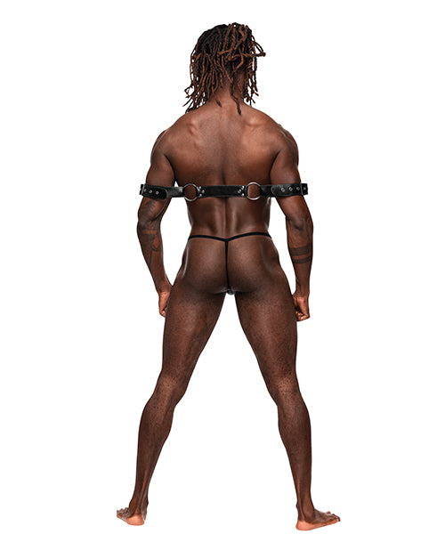 Pisces Pu Leather Bicep & Back Harness Black O-s