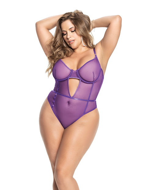 Underwire Sheer Mesh Teddy W/adjustable Straps & Crotch Closure Orchid