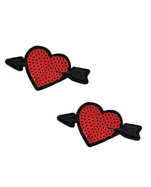 Neva Nude Sequin Arrow Heart Pasties (2 Wear) - Red O-s - Casual Toys