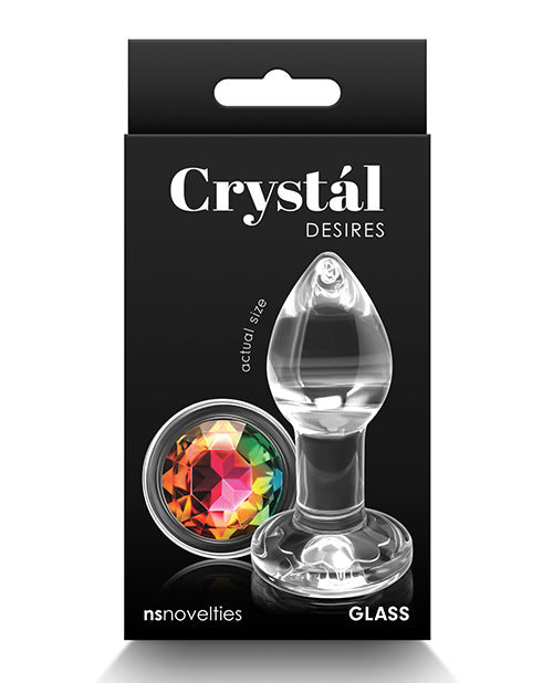 Crystal Desires Glass Round Gem Butt Plug - Rainbow