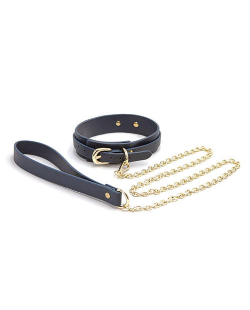 Bondage Couture Vinyl Collar And Leash - Blue - Casual Toys