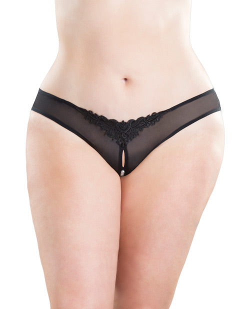 Crotchless Thong W/pearls Black - Casual Toys
