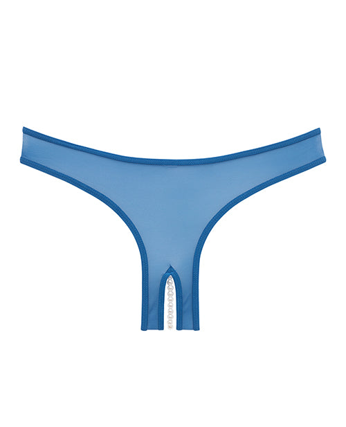 Crotchless Thong W/pearls Mykonos Blue - Casual Toys