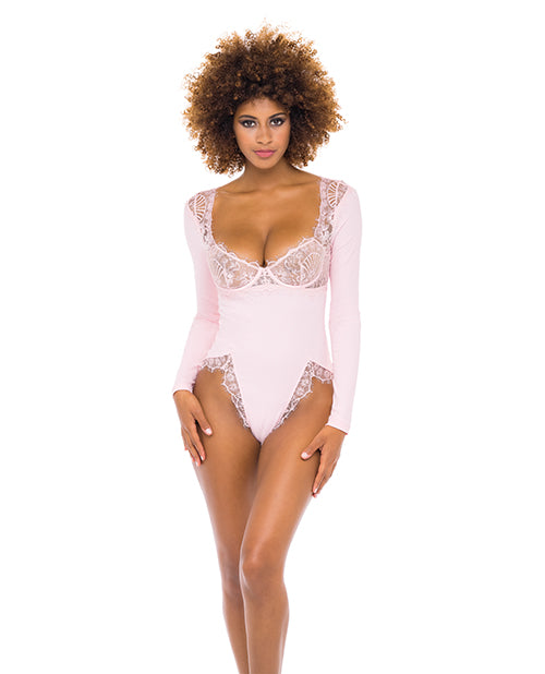 Maria Ribbed Knit & Lace Teddy Crystal Rose