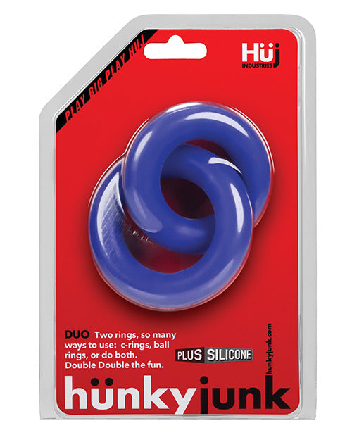 Hunky Junk Duo Linked Cock & Ball Rings - Cobalt - Casual Toys