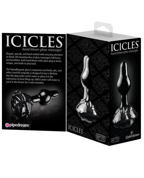 Icicles No. 77 Hand Blown Glass Rose Butt Plug - Black - Casual Toys