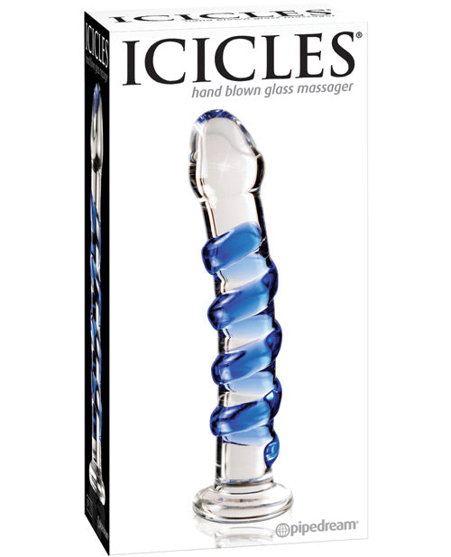 Icicles No. 5 Hand Blown Glass Massager - Clear W-blue Swirls - Casual Toys