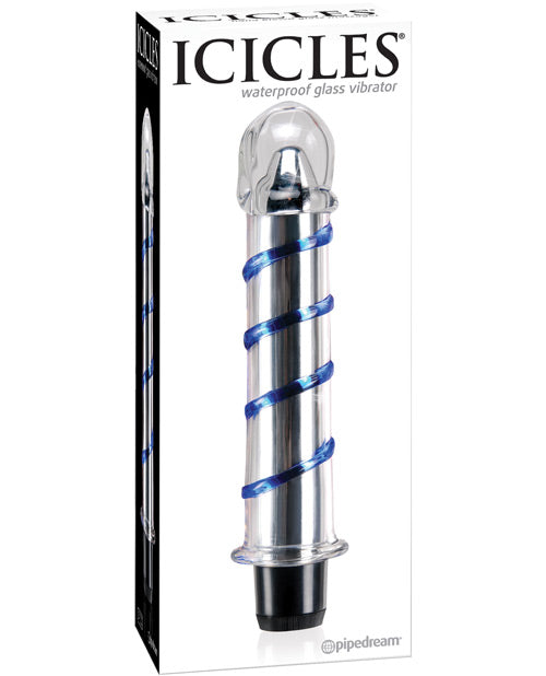 Icicles No. 20 Hand Blown Glass Vibrator Waterproof - Clear W-blue Swirls - Casual Toys