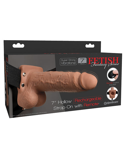 Fetish Fantasy Series 7" Hollow Rechargeable Strap On W-remote - Tan - Casual Toys