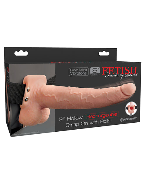 Fetish Fantasy Series 9" Hollow Rechargeable Strap On W-balls - Flesh - Casual Toys